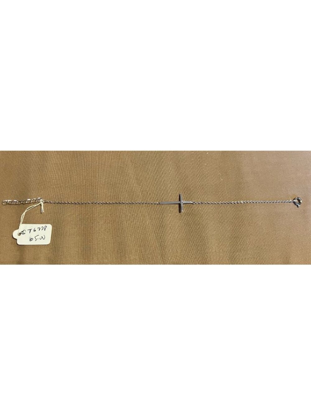 Sideways Cross Bracelet w/diamond Chip Sterling Silver 7” w/1” Extender